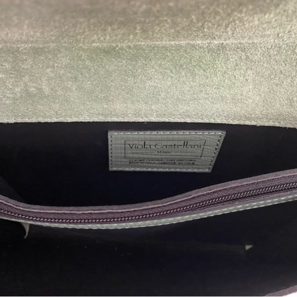 VIOLA CASTELLANI Italy Leather Lizard Embossed Crossbody bag Aqua Green - Picture 7 of 11